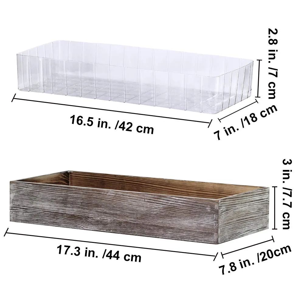 1 Pcs Wood Planter Box Rectangle Whitewashed Wooden Rectangular Planter Decorative Rustic Wooden Box with Inner Plastic Box - 17.3" L x 7.8" W x 3" H