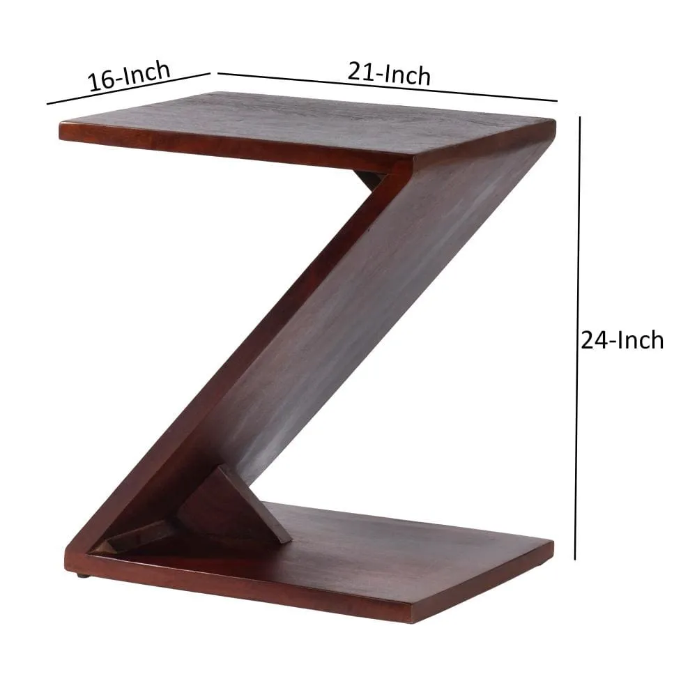 24 Inch Rectangular Mango Wood Side Table, Z Shaped Frame, Dark Brown By The Urban Port