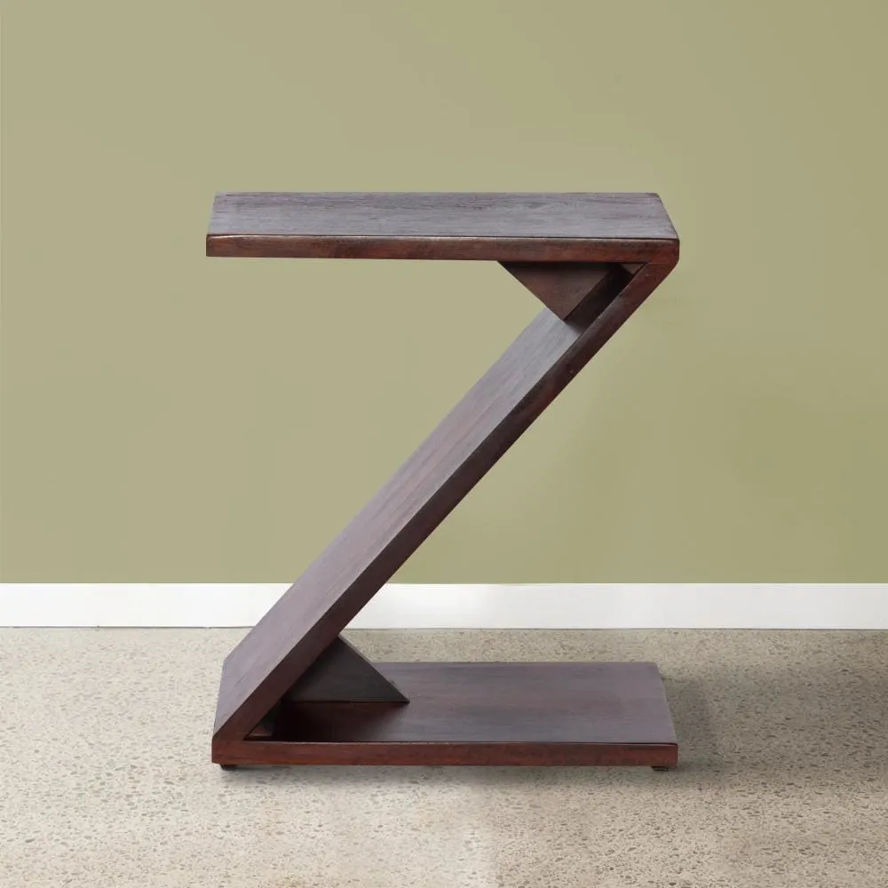 24 Inch Rectangular Mango Wood Side Table, Z Shaped Frame, Dark Brown By The Urban Port