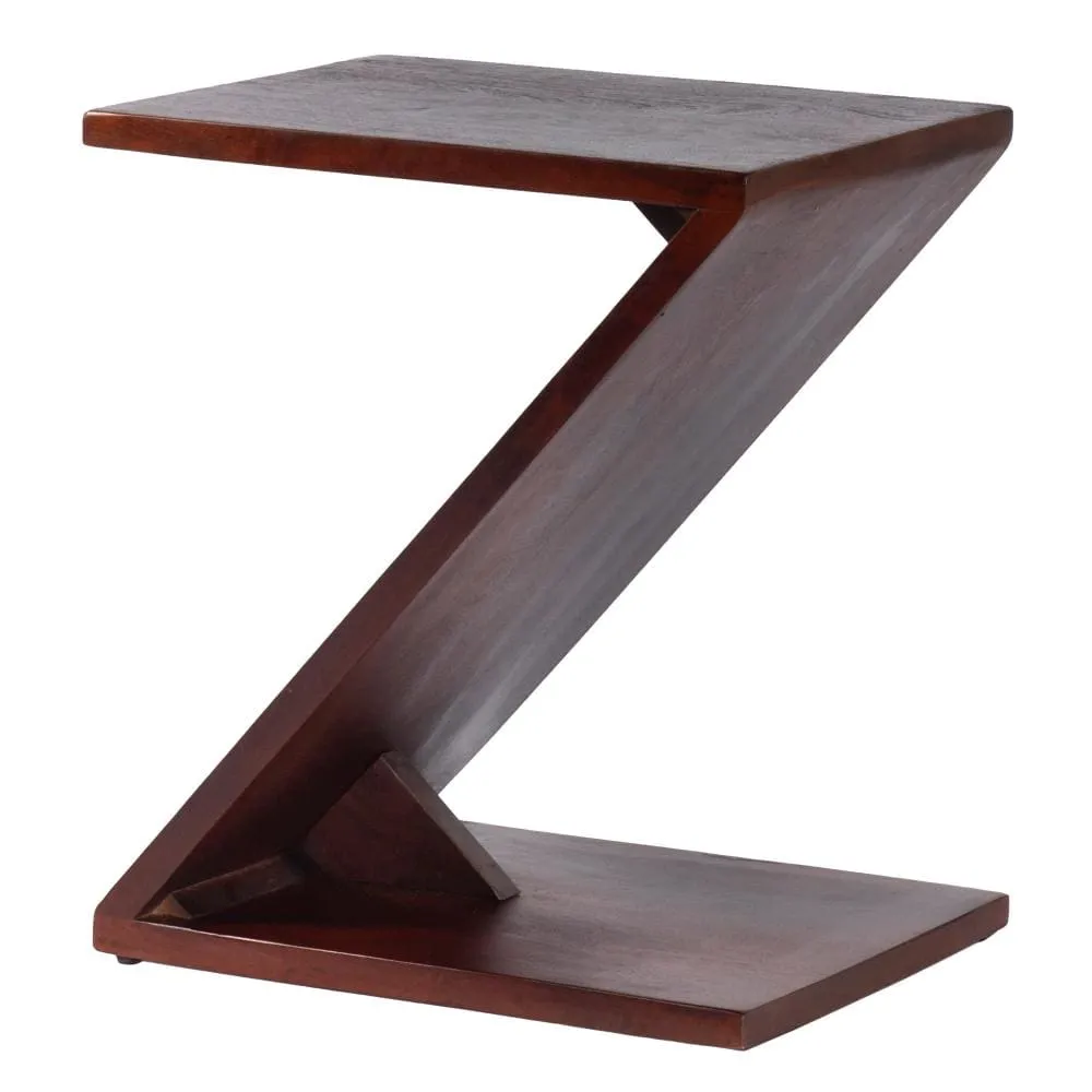 24 Inch Rectangular Mango Wood Side Table, Z Shaped Frame, Dark Brown By The Urban Port