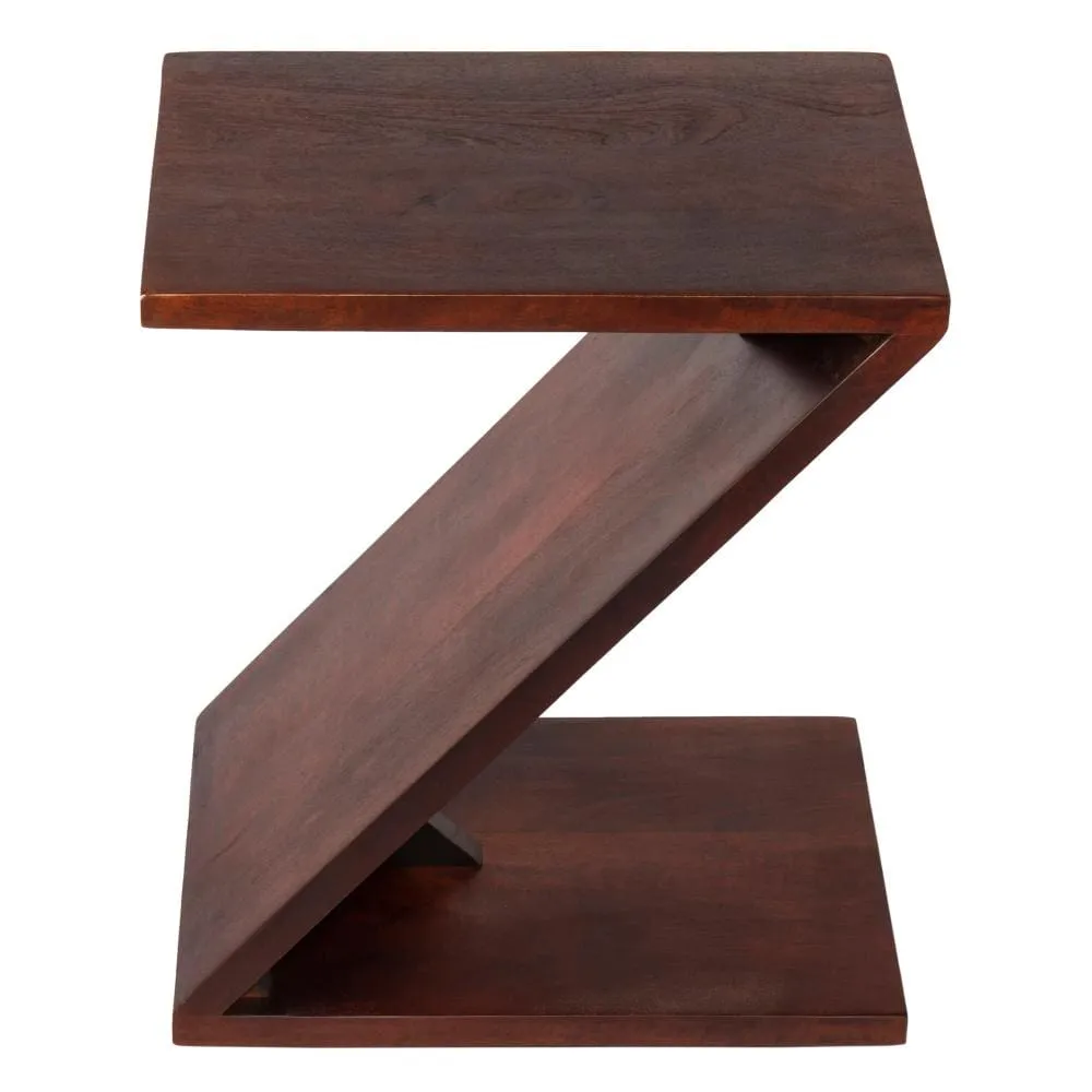 24 Inch Rectangular Mango Wood Side Table, Z Shaped Frame, Dark Brown By The Urban Port