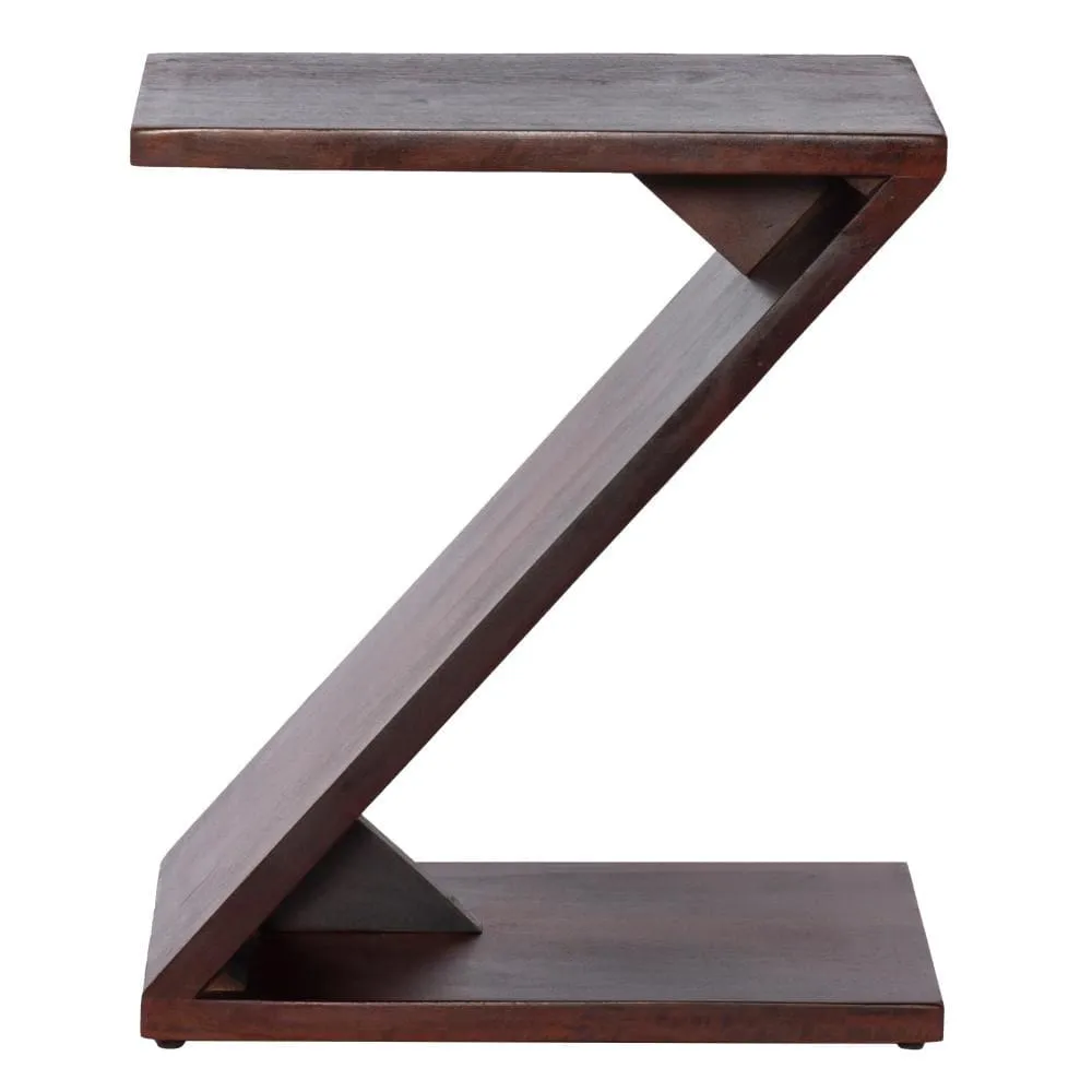 24 Inch Rectangular Mango Wood Side Table, Z Shaped Frame, Dark Brown By The Urban Port