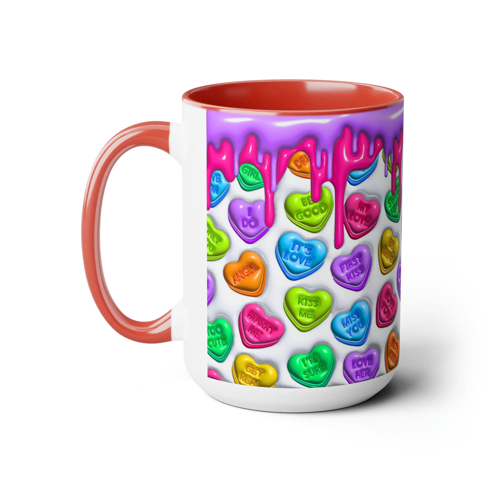 3D Valentine heart mug, Funny Valentine Heart Candy,heart candy mug, conversation heart mug, Two-Tone Coffee Mugs, 15oz