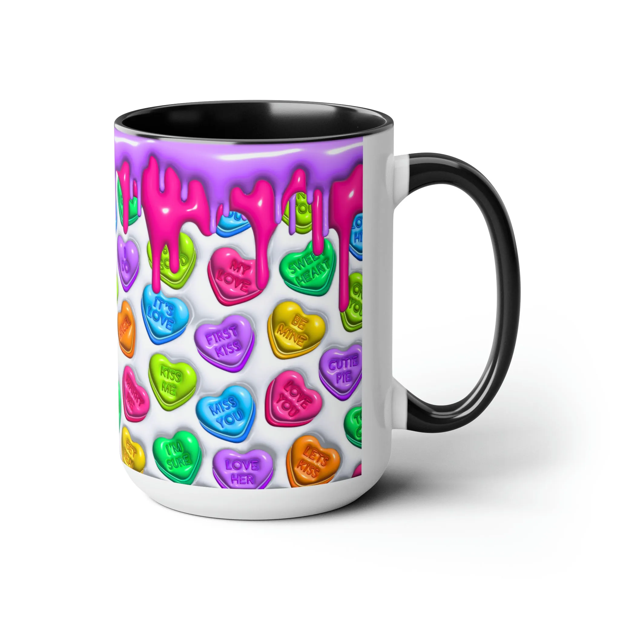 3D Valentine heart mug, Funny Valentine Heart Candy,heart candy mug, conversation heart mug, Two-Tone Coffee Mugs, 15oz