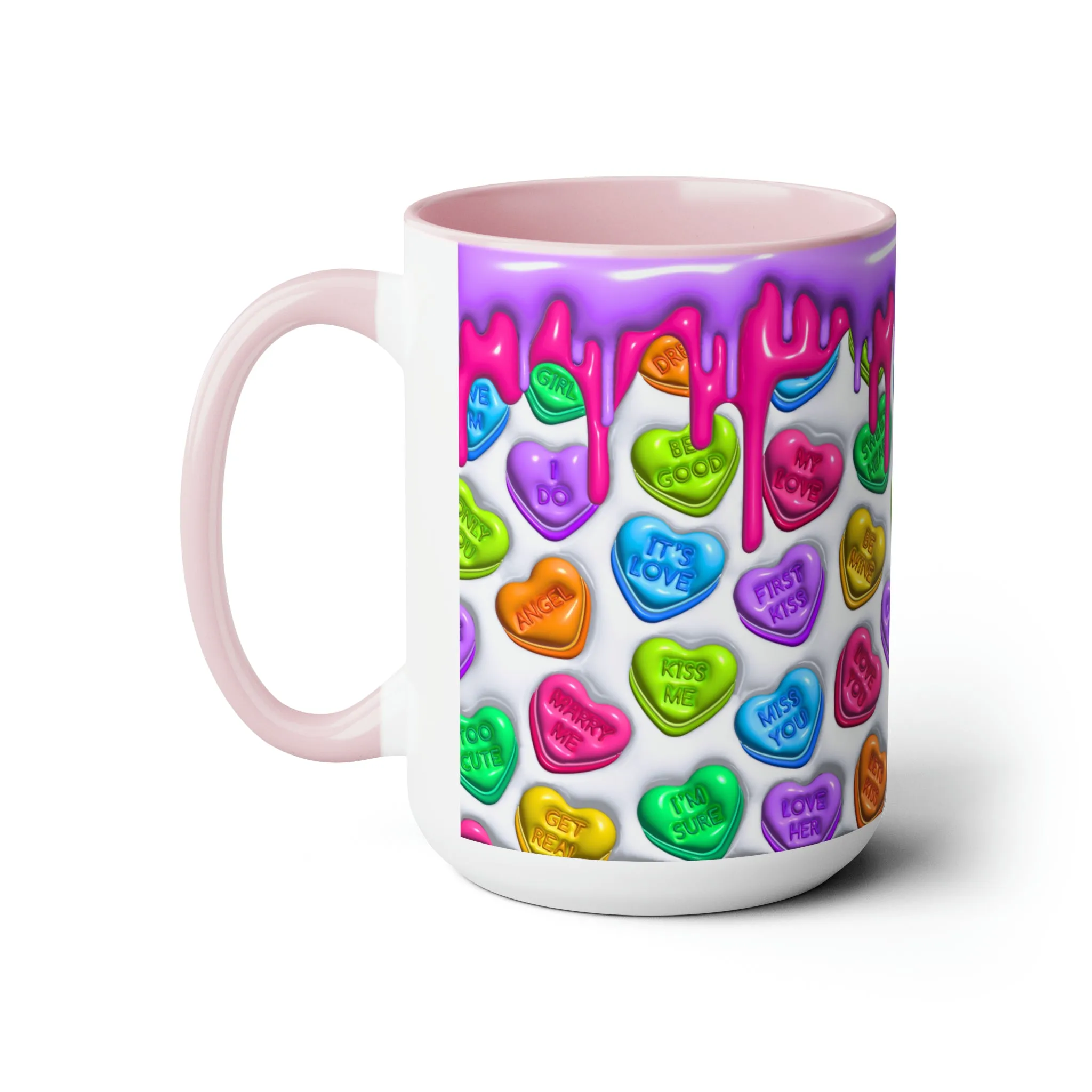 3D Valentine heart mug, Funny Valentine Heart Candy,heart candy mug, conversation heart mug, Two-Tone Coffee Mugs, 15oz