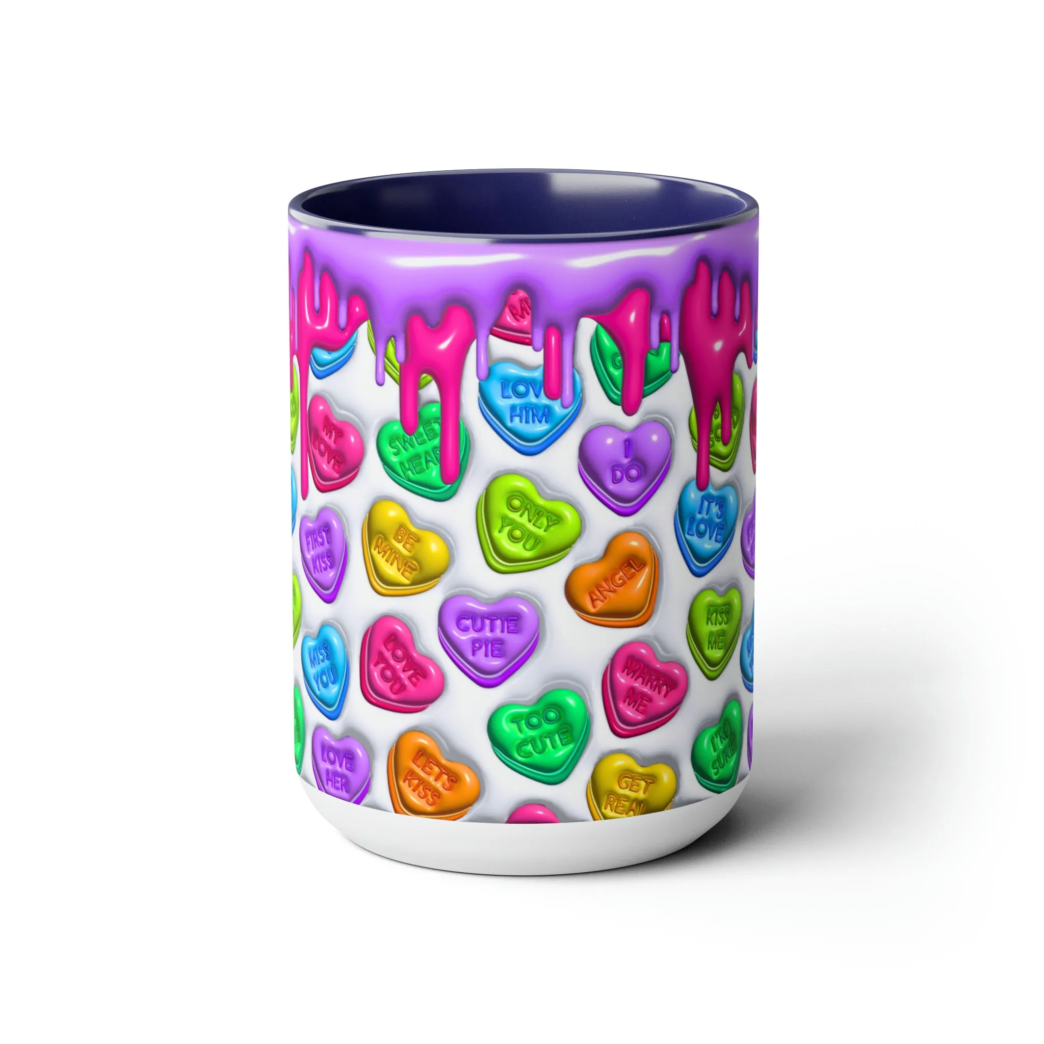 3D Valentine heart mug, Funny Valentine Heart Candy,heart candy mug, conversation heart mug, Two-Tone Coffee Mugs, 15oz