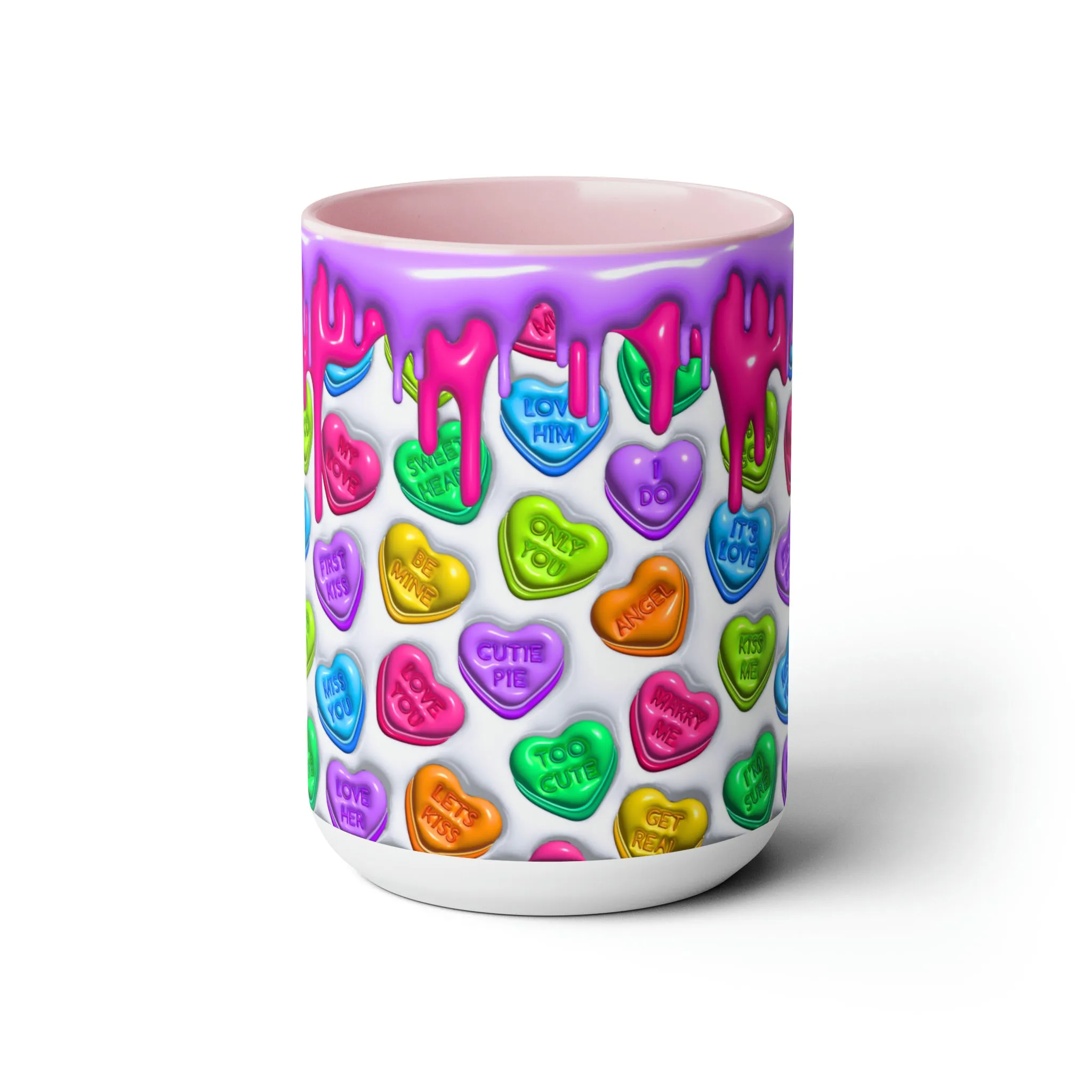 3D Valentine heart mug, Funny Valentine Heart Candy,heart candy mug, conversation heart mug, Two-Tone Coffee Mugs, 15oz