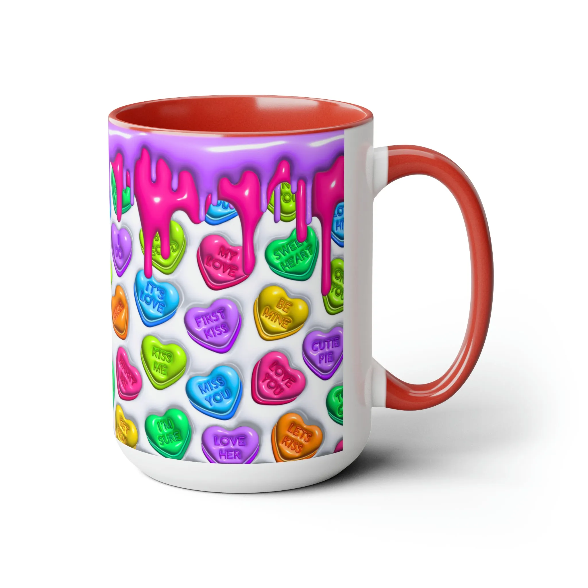 3D Valentine heart mug, Funny Valentine Heart Candy,heart candy mug, conversation heart mug, Two-Tone Coffee Mugs, 15oz