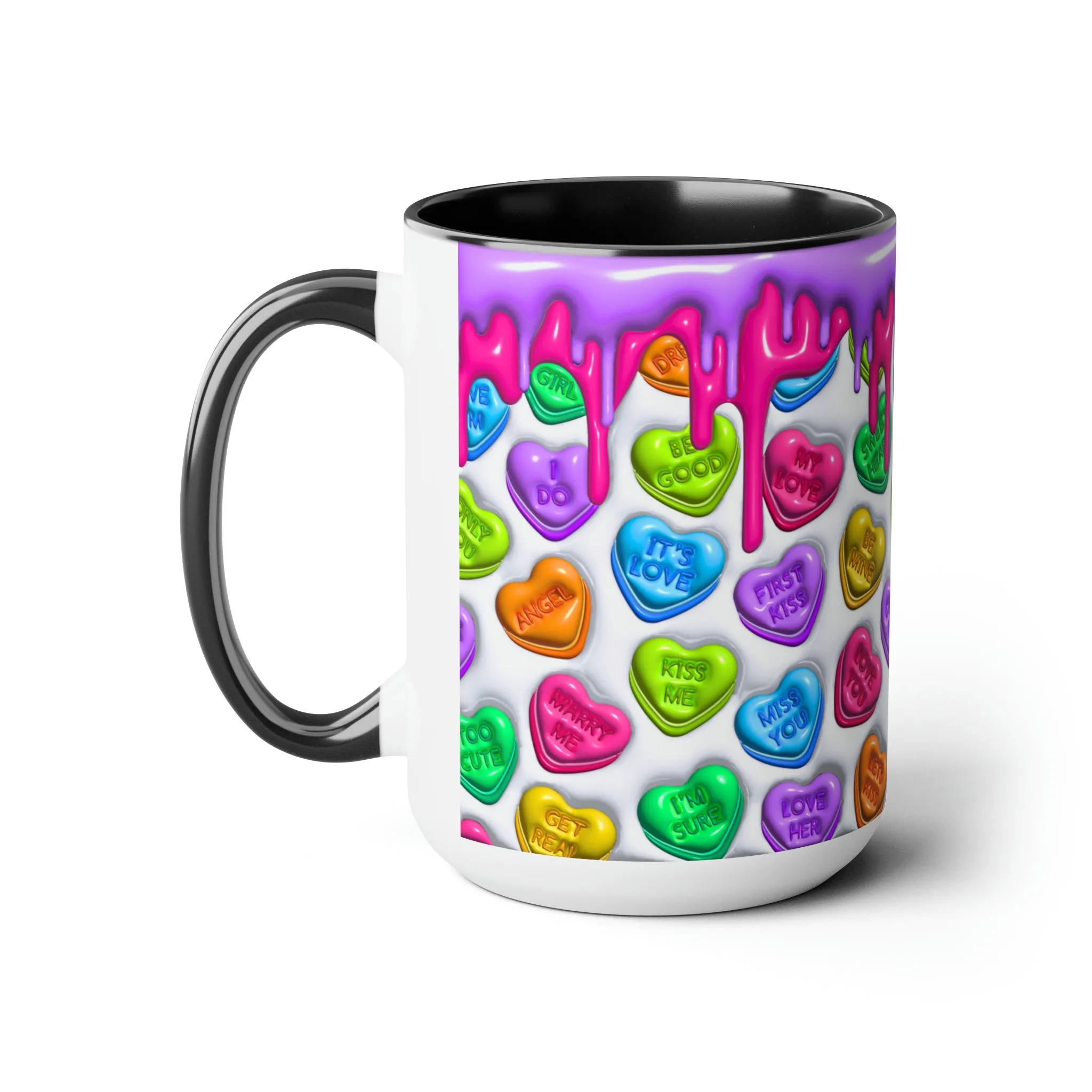 3D Valentine heart mug, Funny Valentine Heart Candy,heart candy mug, conversation heart mug, Two-Tone Coffee Mugs, 15oz