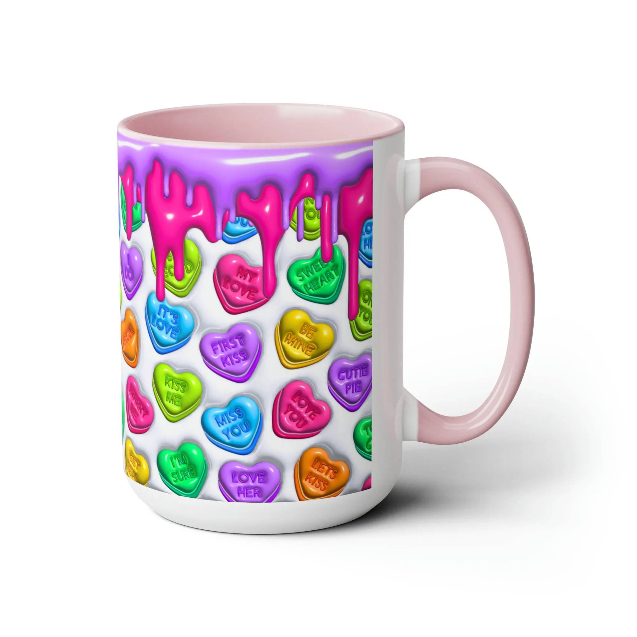 3D Valentine heart mug, Funny Valentine Heart Candy,heart candy mug, conversation heart mug, Two-Tone Coffee Mugs, 15oz