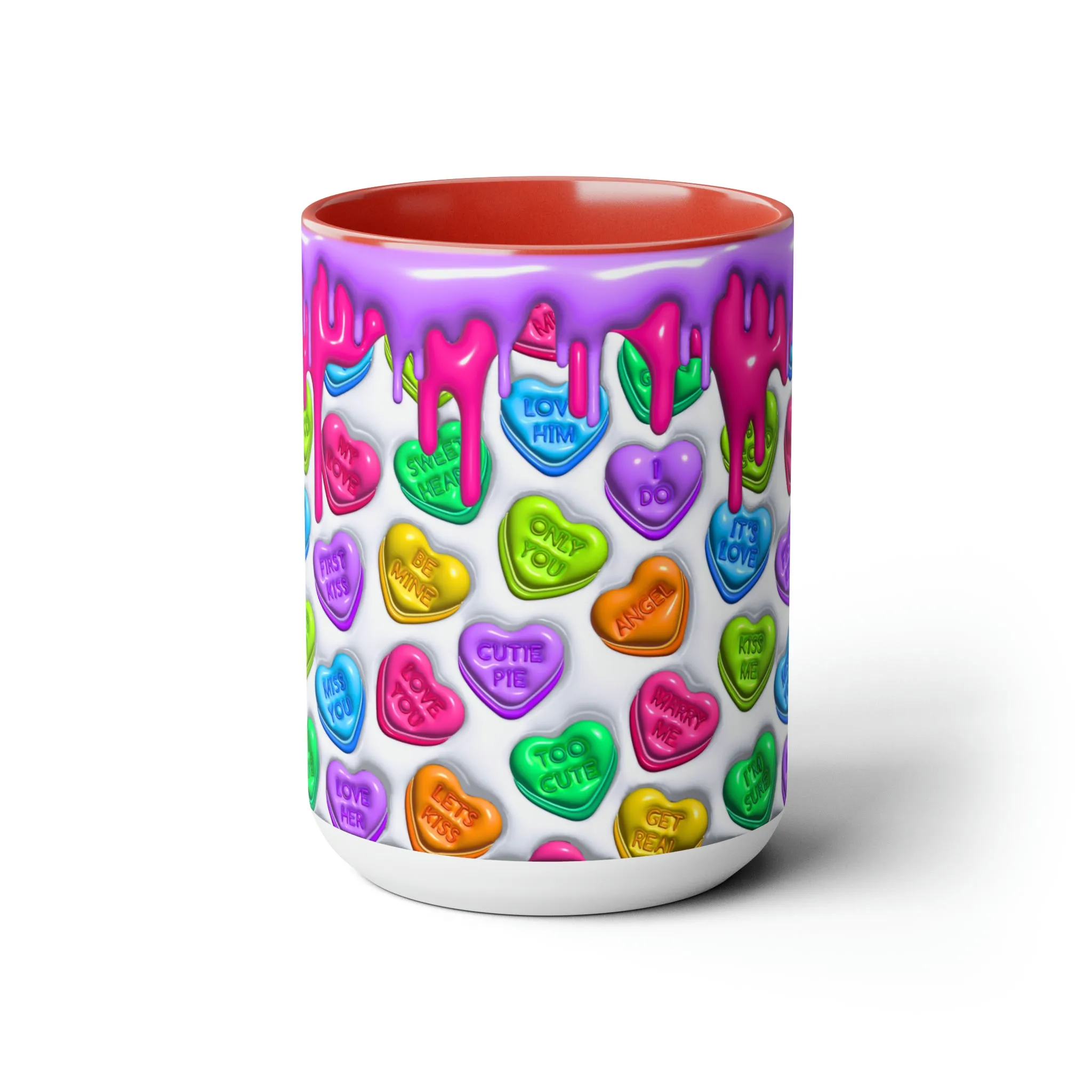 3D Valentine heart mug, Funny Valentine Heart Candy,heart candy mug, conversation heart mug, Two-Tone Coffee Mugs, 15oz