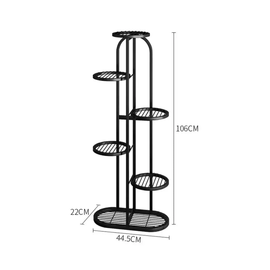 6 Tier Black Metal Plant Stand for 7 Planters