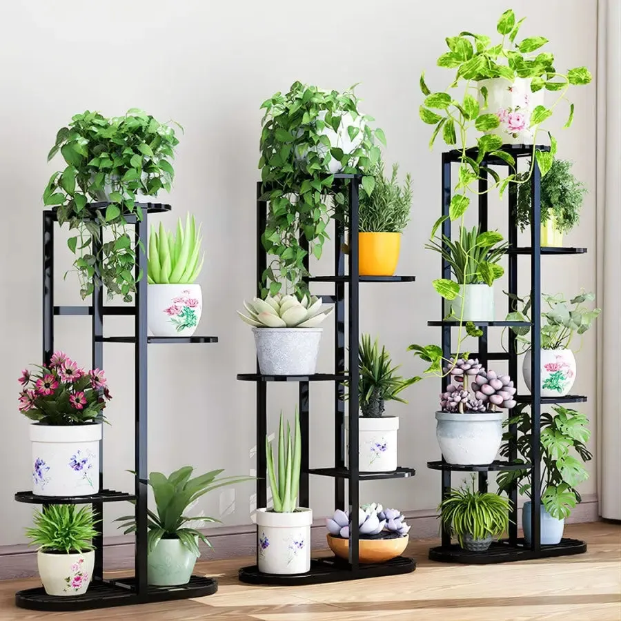 6 Tier Black Metal Plant Stand for 7 Planters