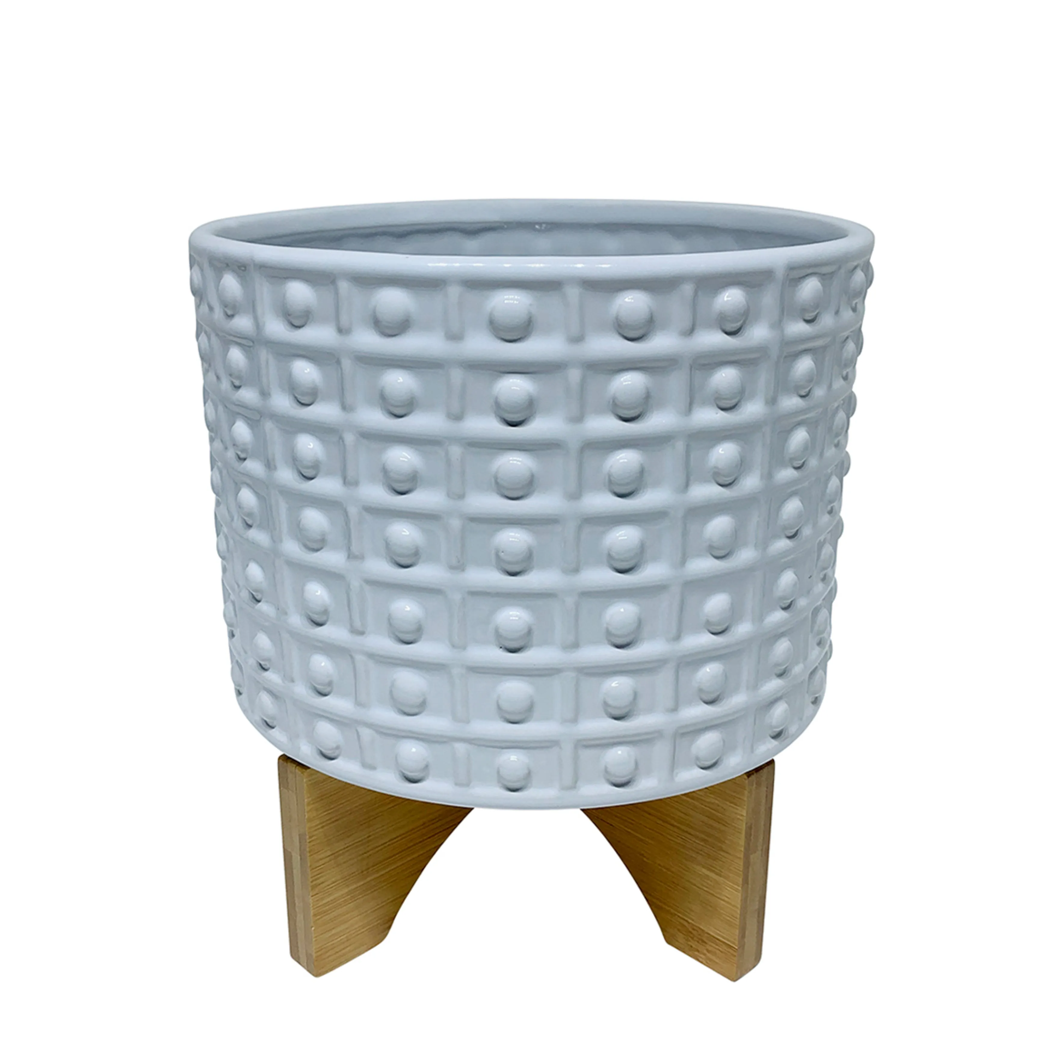 8" Dotted Planter W/ Stand, White