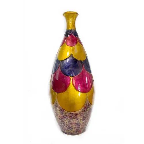 8" X 8" X 22" Amber  Pink  Purple Ceramic Foiled and Lacquered Scalloped Bottle Vase