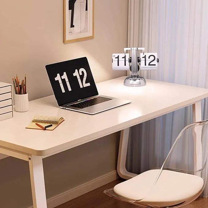 AADCART Classic Metal Mechanical-Digital Display Battery Powered Flip Desk Shelf Clock- 8 x 6.5 x 3 Inches for Home Office Décor