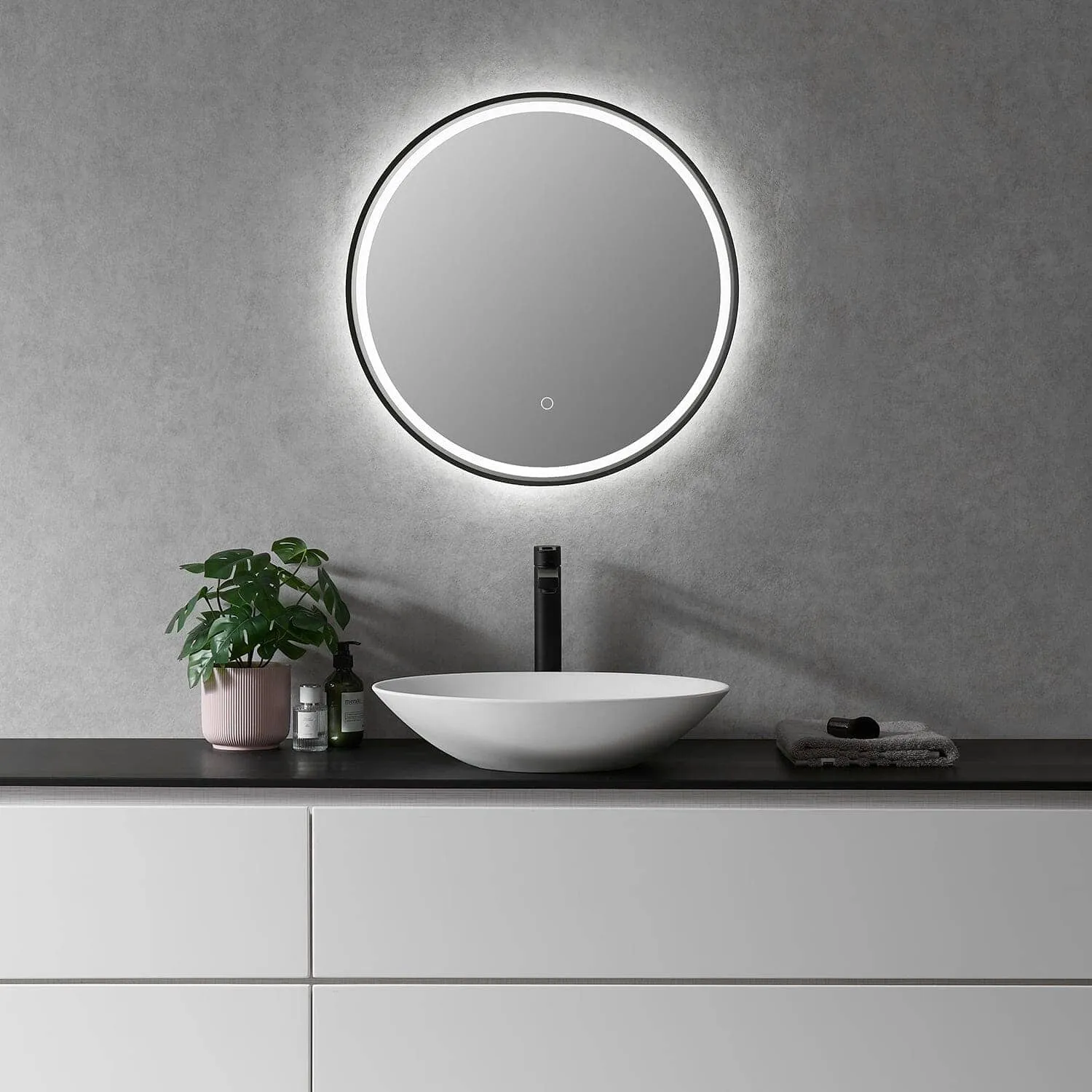 Altair Palme 24" Round Aluminum Framed LED Bathroom Mirror