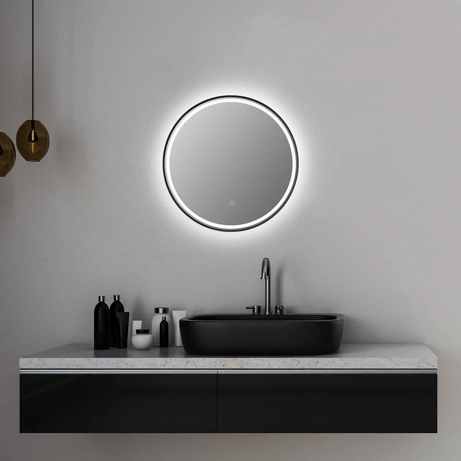 Altair Palme 24" Round Aluminum Framed LED Bathroom Mirror