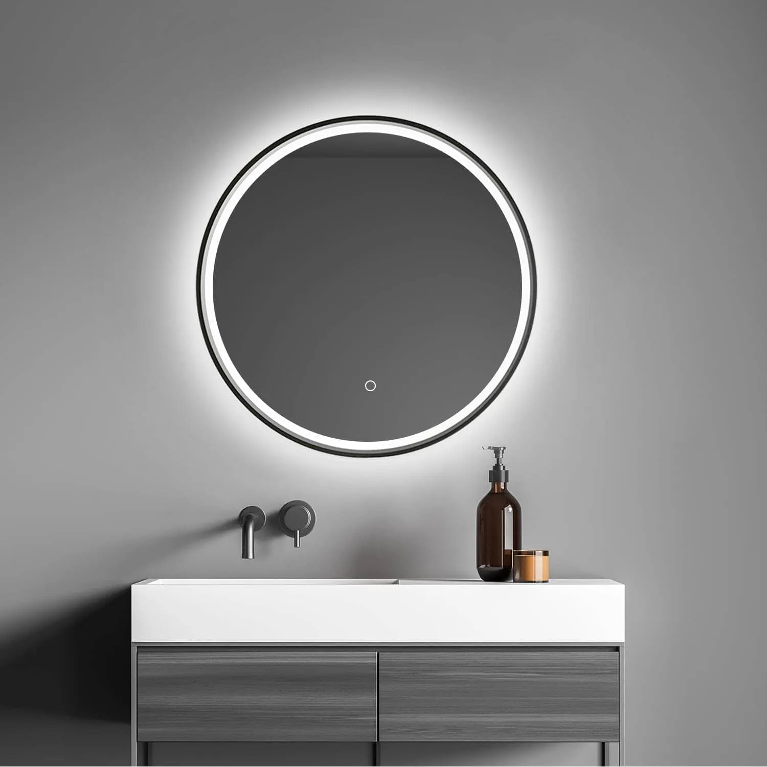 Altair Palme 24" Round Aluminum Framed LED Bathroom Mirror