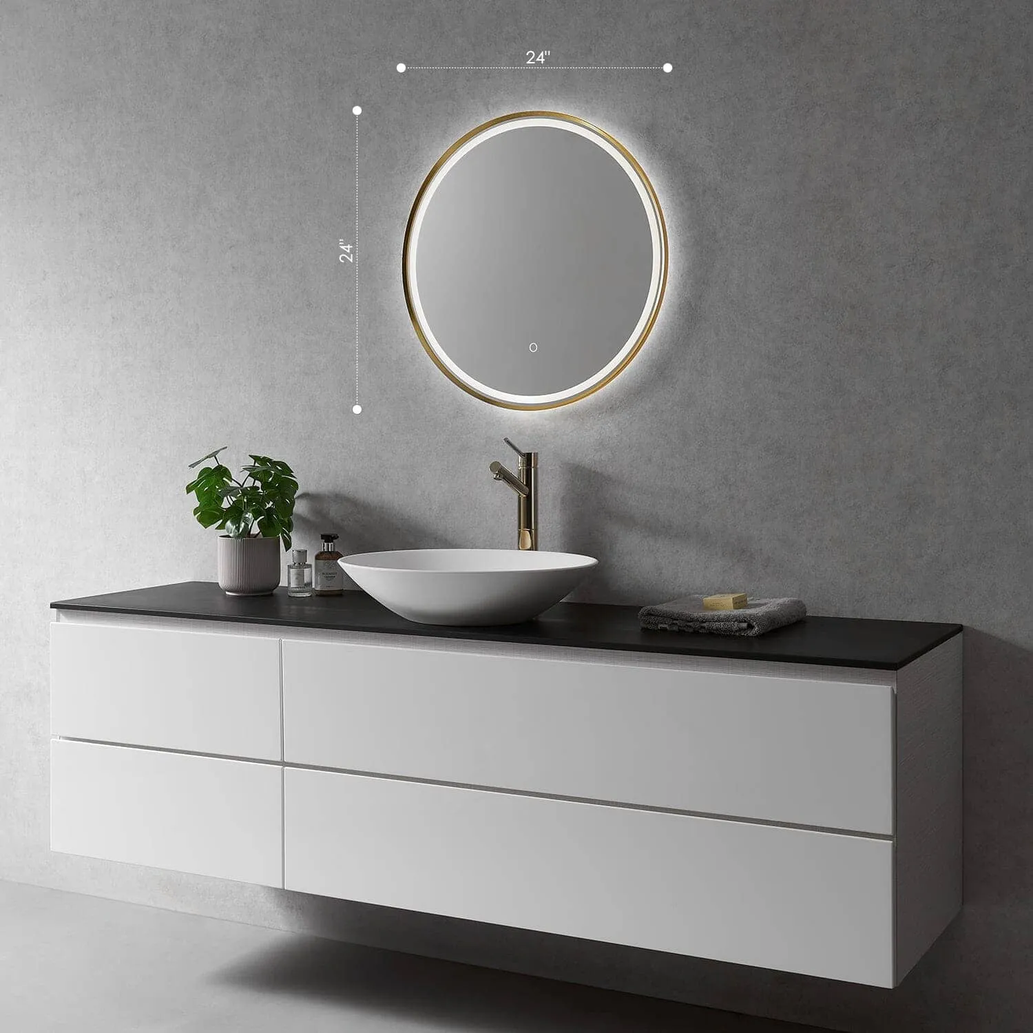 Altair Palme 24" Round Aluminum Framed LED Bathroom Mirror