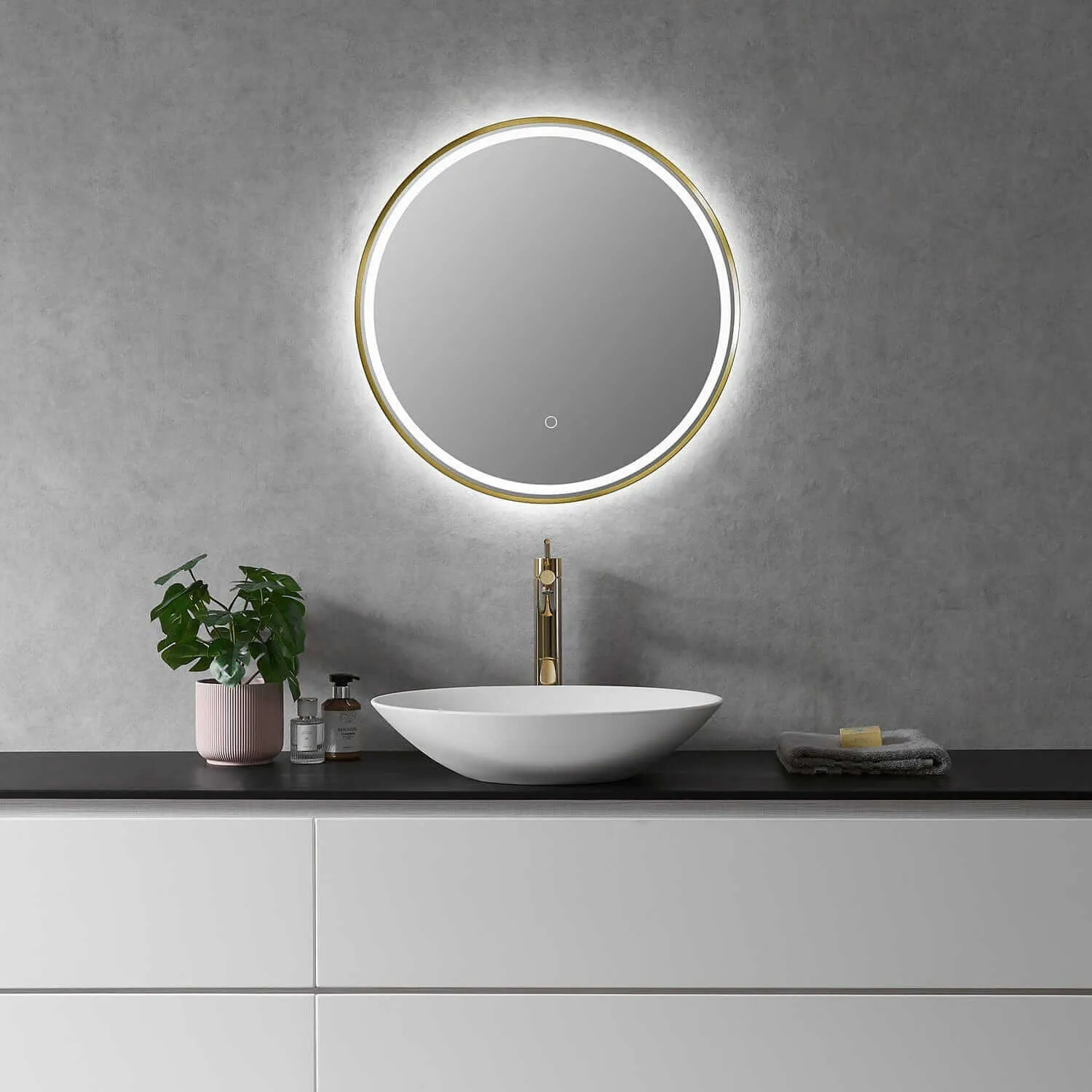 Altair Palme 24" Round Aluminum Framed LED Bathroom Mirror