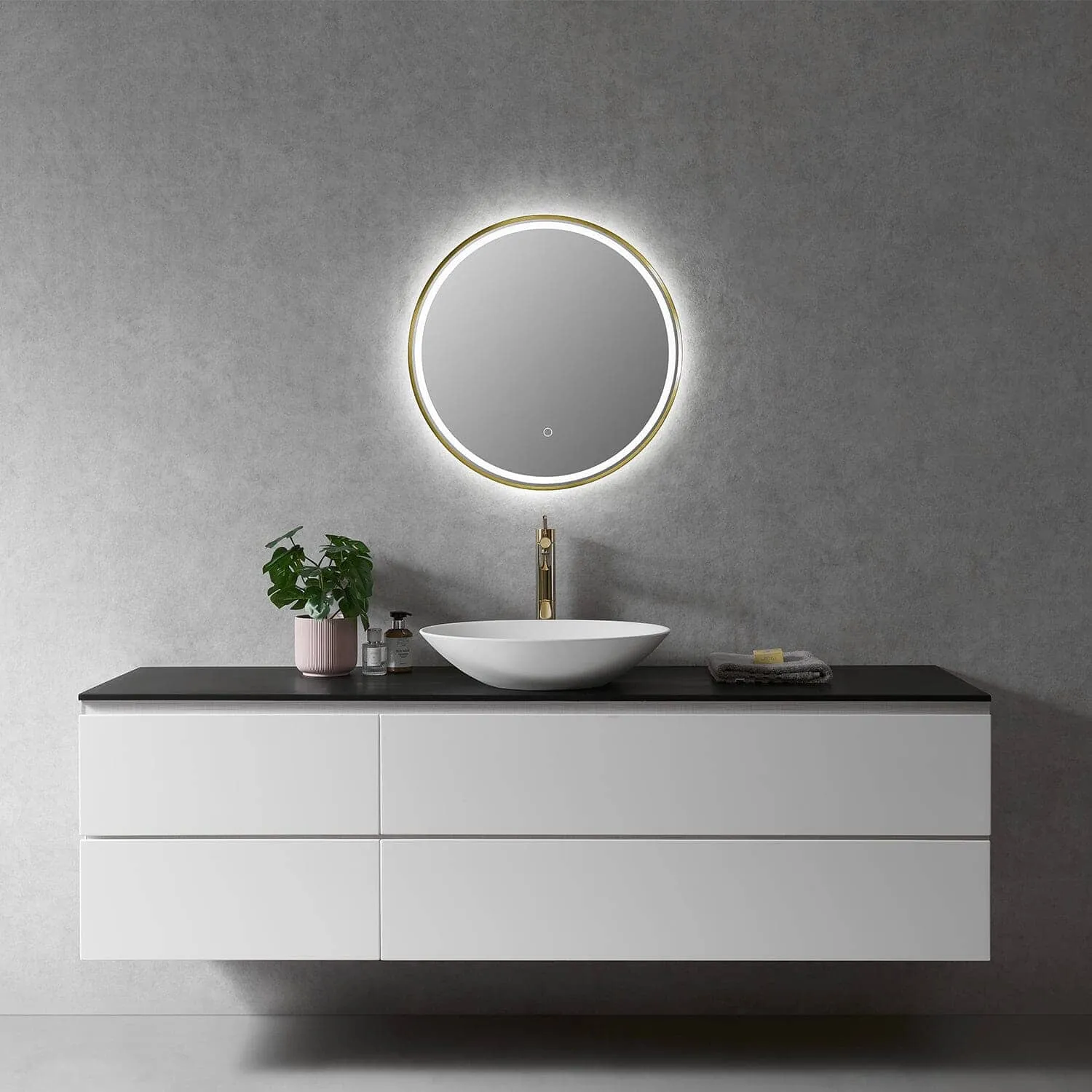 Altair Palme 24" Round Aluminum Framed LED Bathroom Mirror