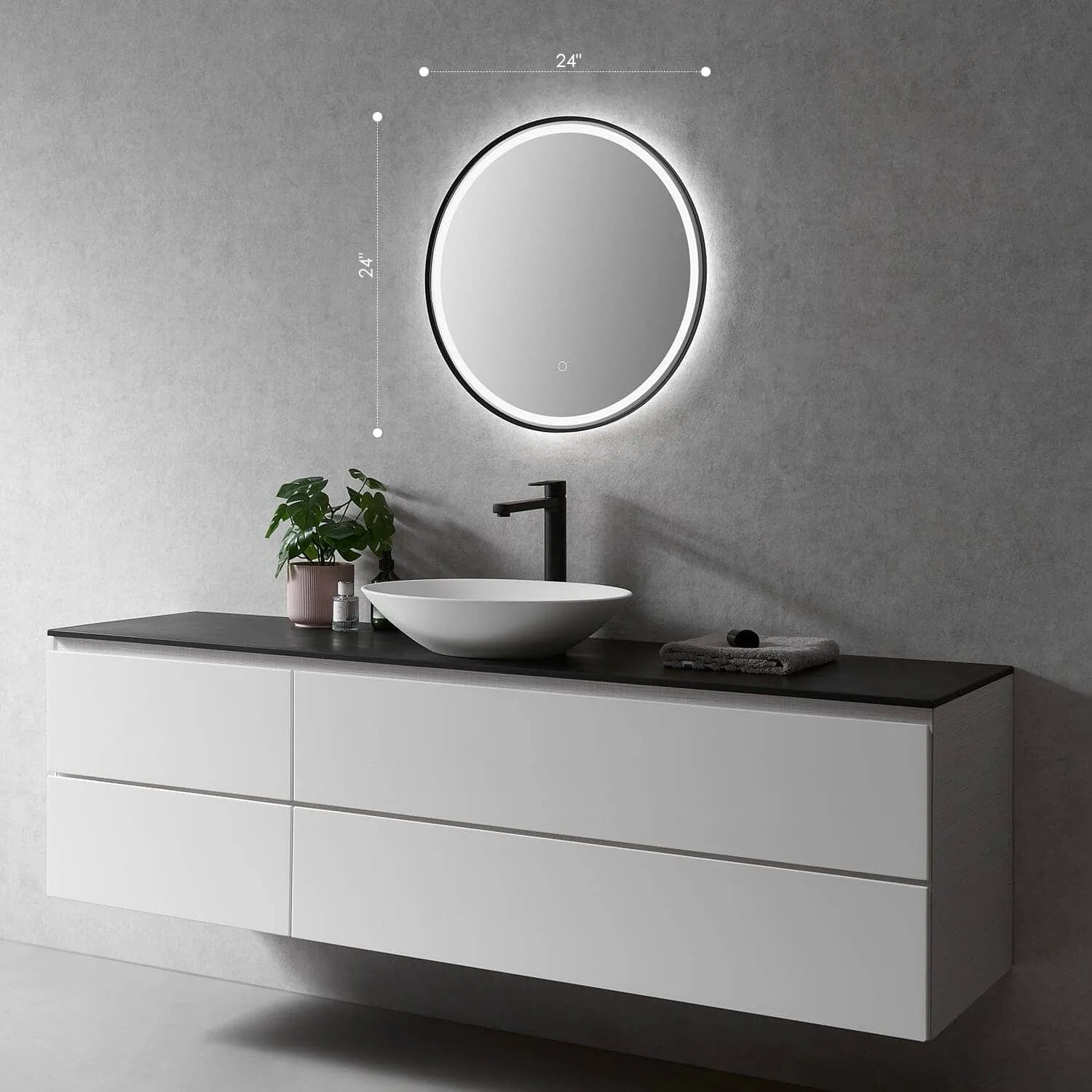 Altair Palme 24" Round Aluminum Framed LED Bathroom Mirror