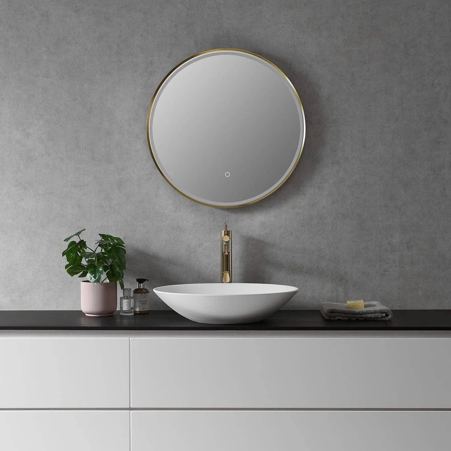 Altair Palme 24" Round Aluminum Framed LED Bathroom Mirror