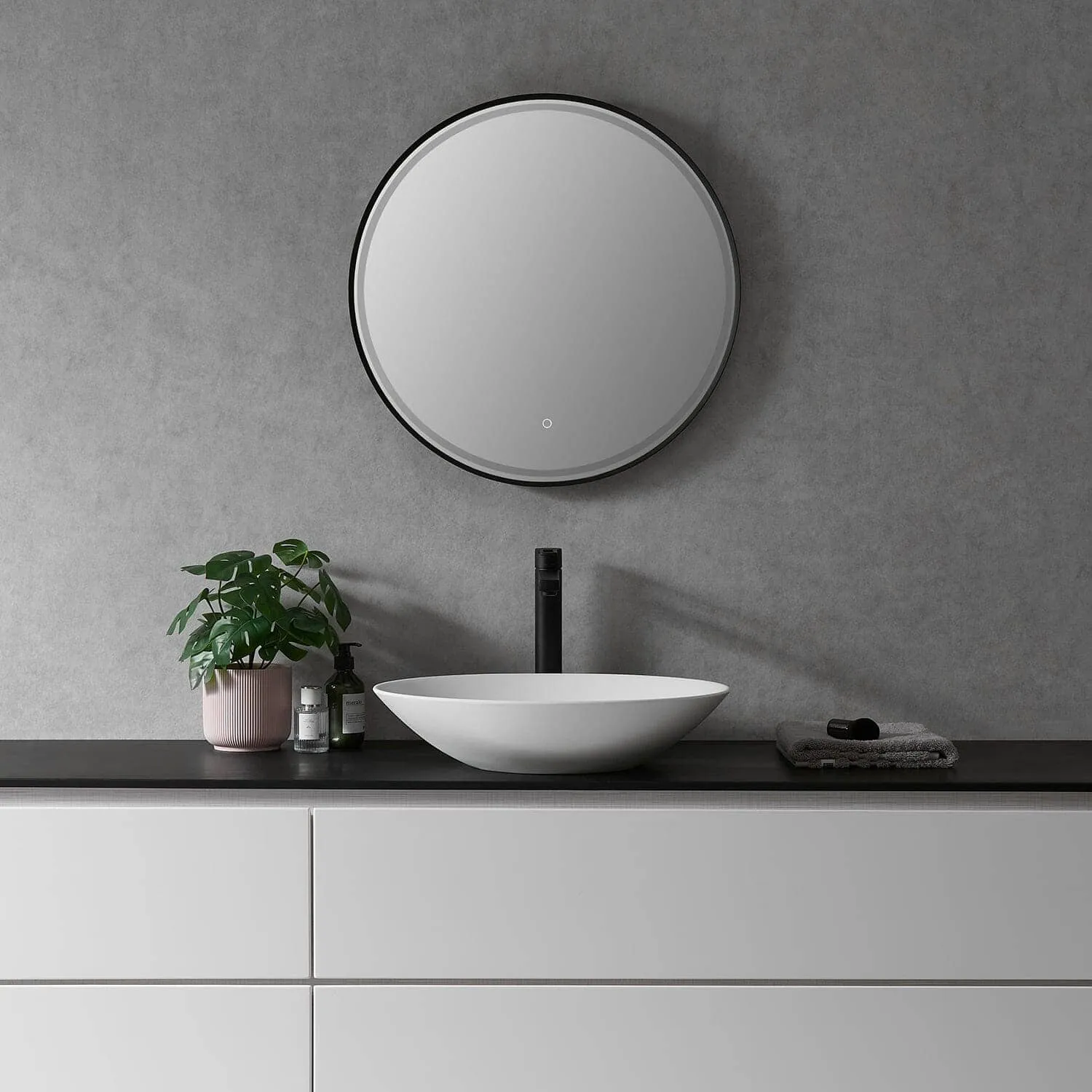 Altair Palme 24" Round Aluminum Framed LED Bathroom Mirror