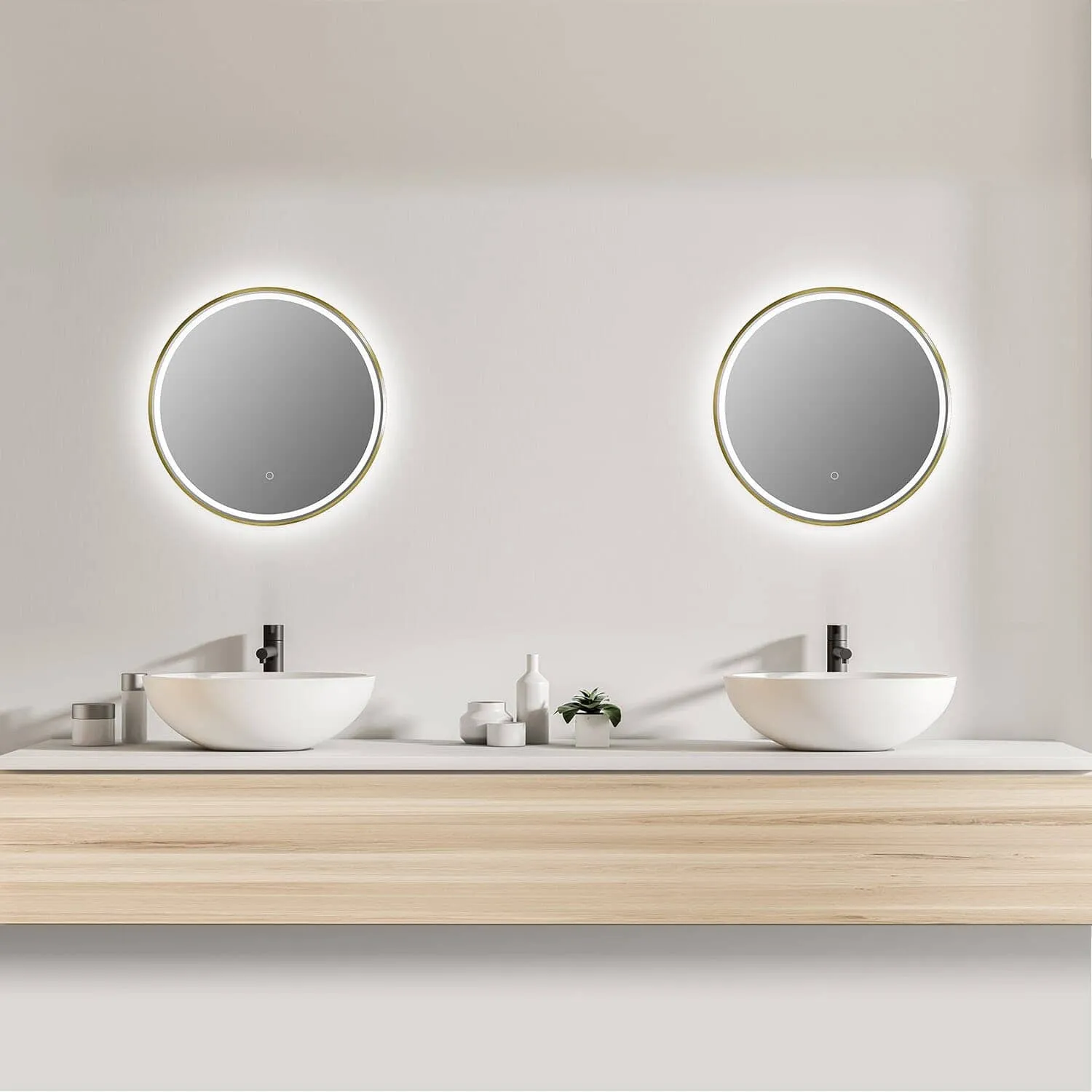 Altair Palme 24" Round Aluminum Framed LED Bathroom Mirror