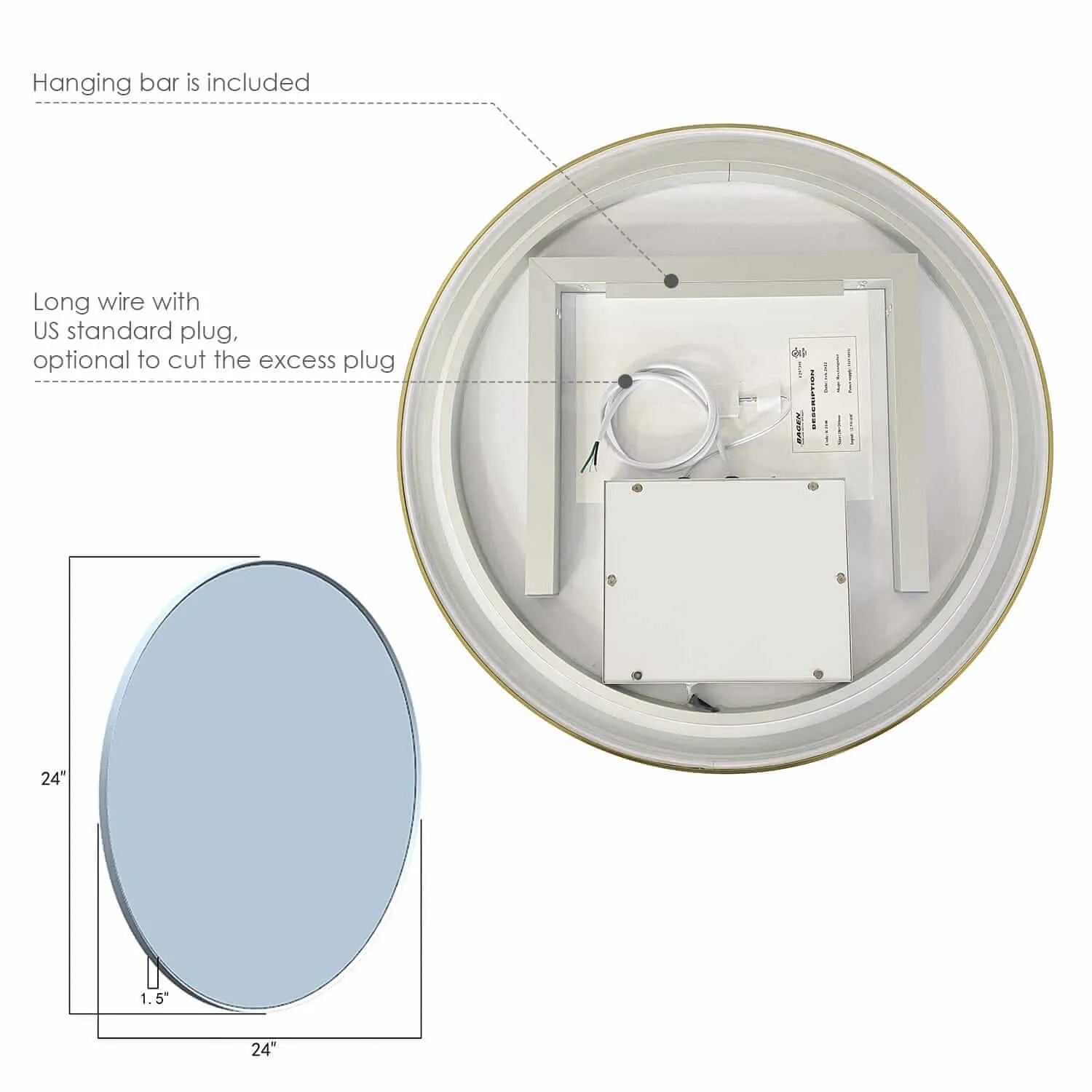 Altair Palme 24" Round Aluminum Framed LED Bathroom Mirror