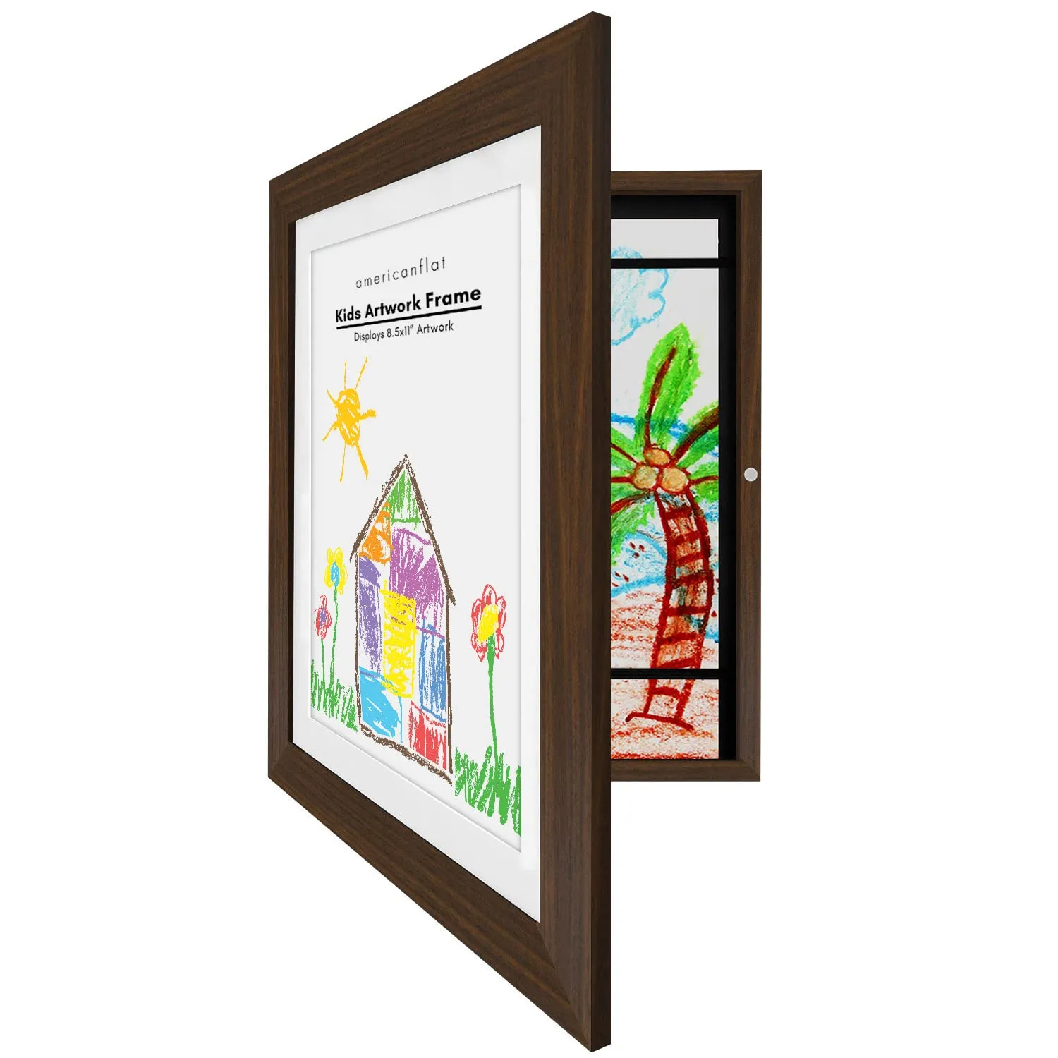 Americanflat10x12.5 Kids Artwork Picture Frame in Walnut- Displays 8.5x11 With Mat and 10x12.5 Without Mat - Composite Wood with Shatter Resistant Glass - Horizontal and Vertical Formats