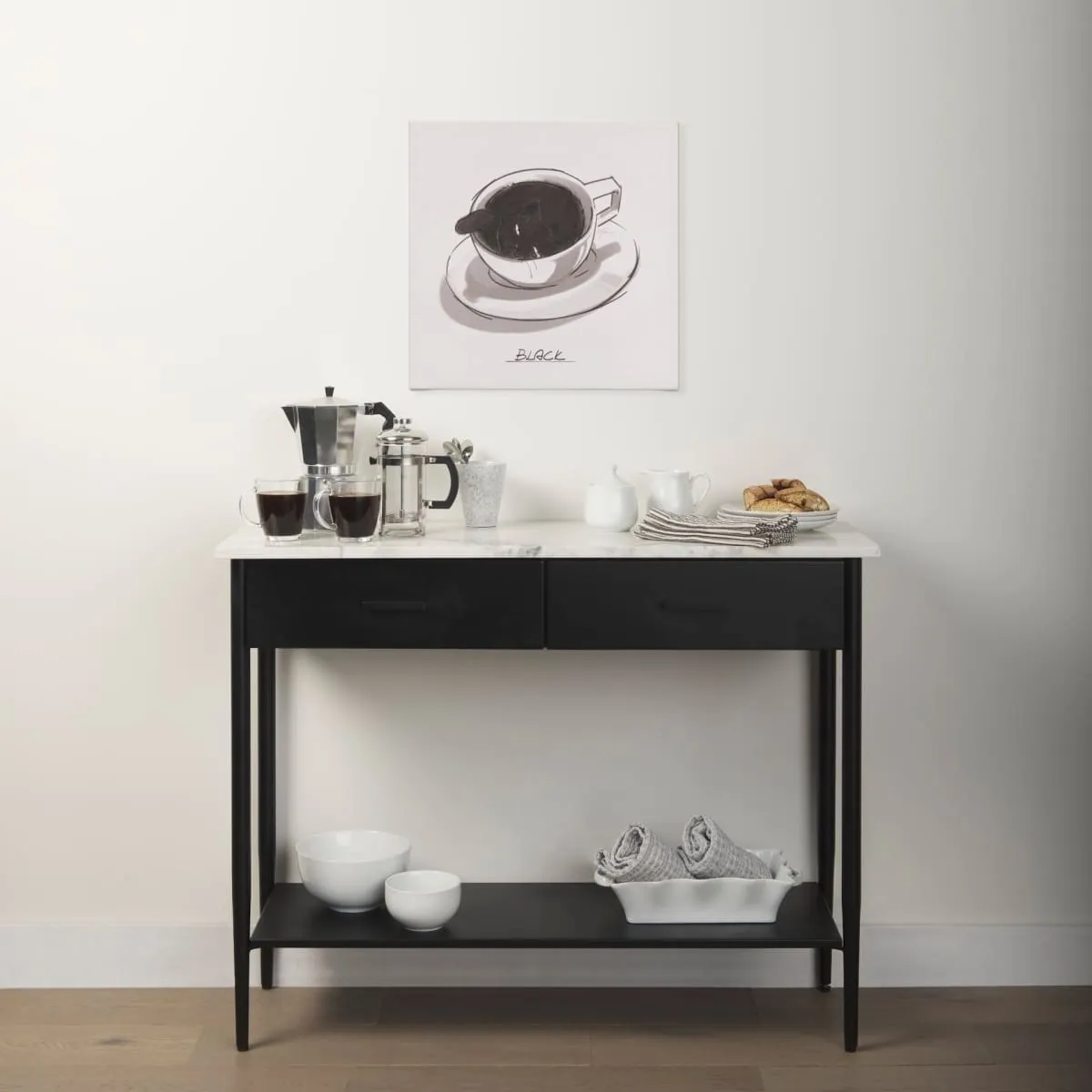 Amika Console Table Black Metal | White Marble