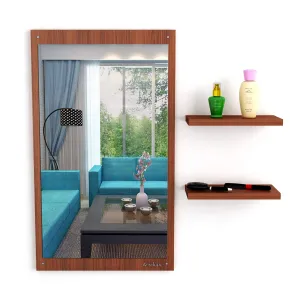 Anikaa Mason Engineered Wood Dressing Mirror/Decorative Wall Mirror/Dressing Table for Bed Room/Wall Mounted Dressing Mirror for Living Room/Wall Mirror with 2 Shelves (Walnut)