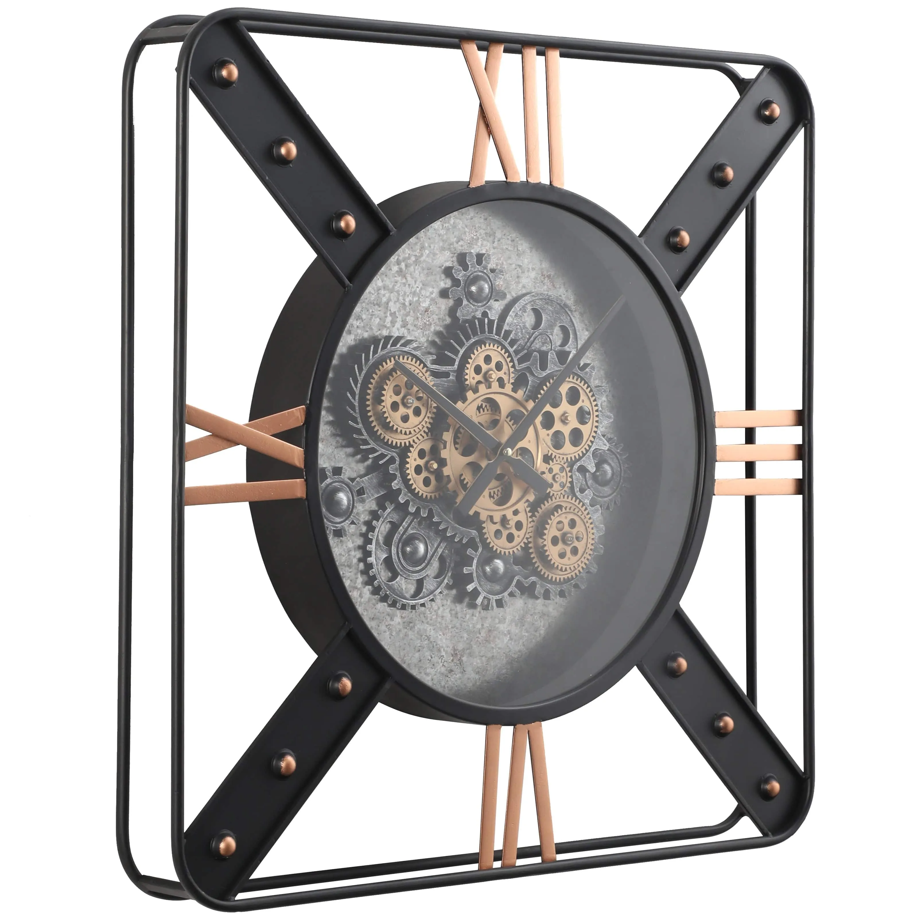 Anonymous Square Moving Cogs Wall Clock - Black w/Gold