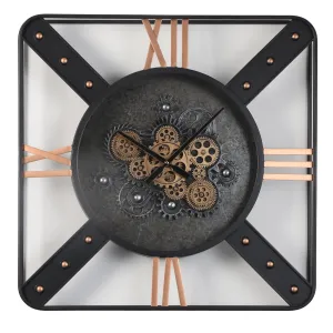 Anonymous Square Moving Cogs Wall Clock - Black w/Gold