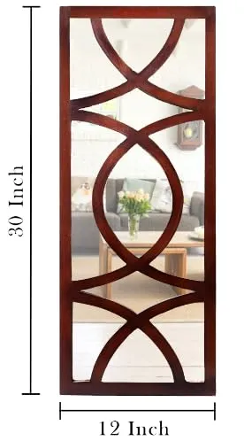 ANTIQUE HOUSE IN Hand Crafted MDF Modern Rectangular Wall Panel Mirror (Walnut, 30 x 12 Inch) (Pack of 2)