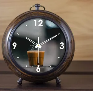 Antique Wooden Table Clock, 5.25 inch, 4 inch Dial, Brown, Desk Clock