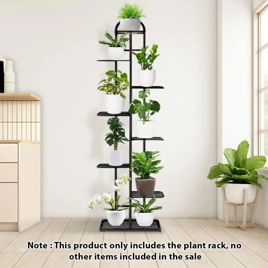 Arched 8 Tier Black Metal Plant Stand for 9 Planters