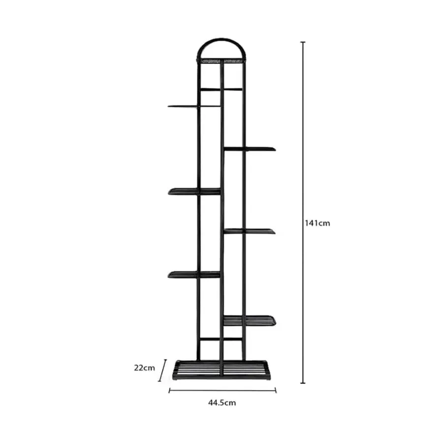 Arched 8 Tier Black Metal Plant Stand for 9 Planters