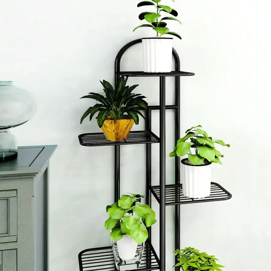 Arched 8 Tier Black Metal Plant Stand for 9 Planters