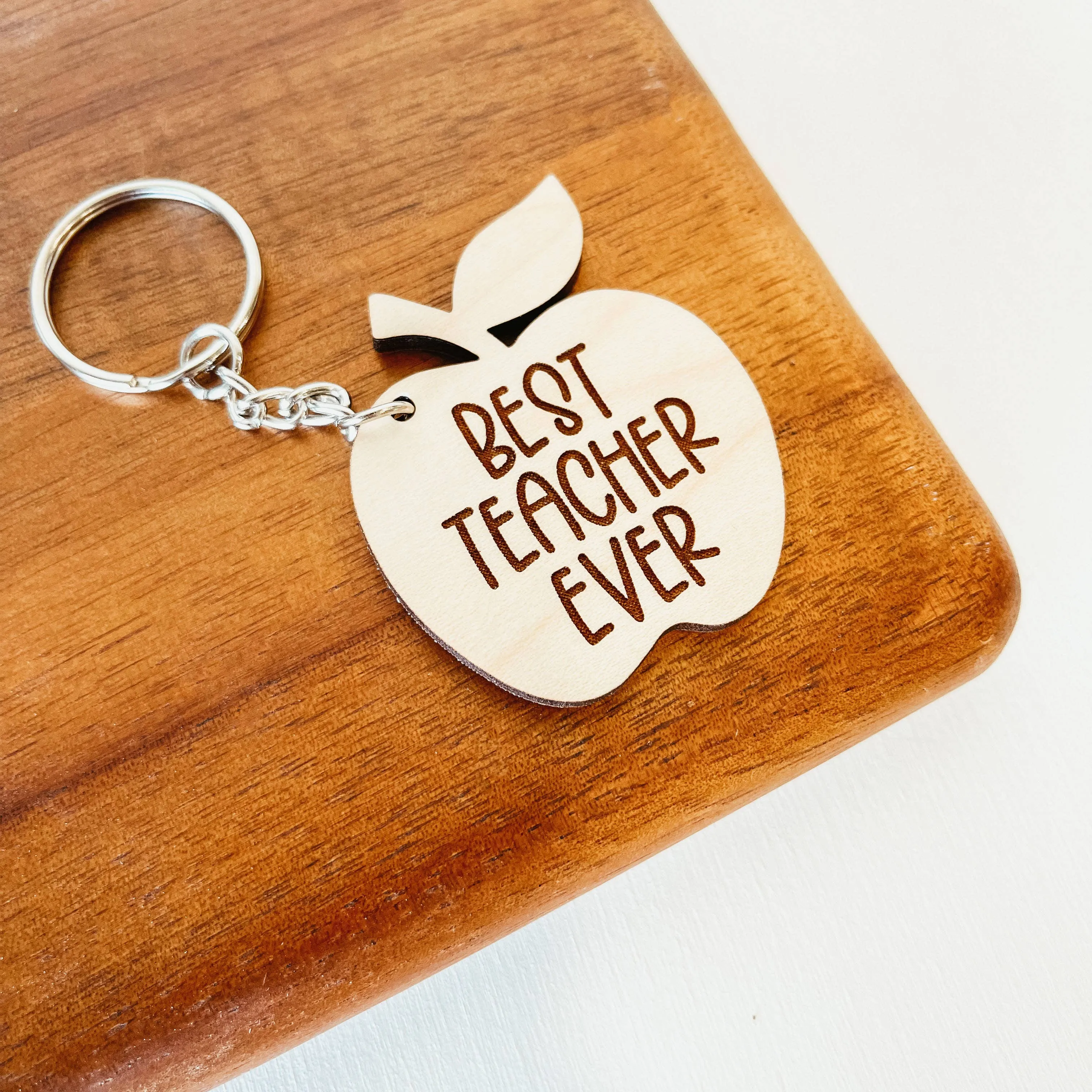 Best Teacher Ever Apple Wooden Keychain