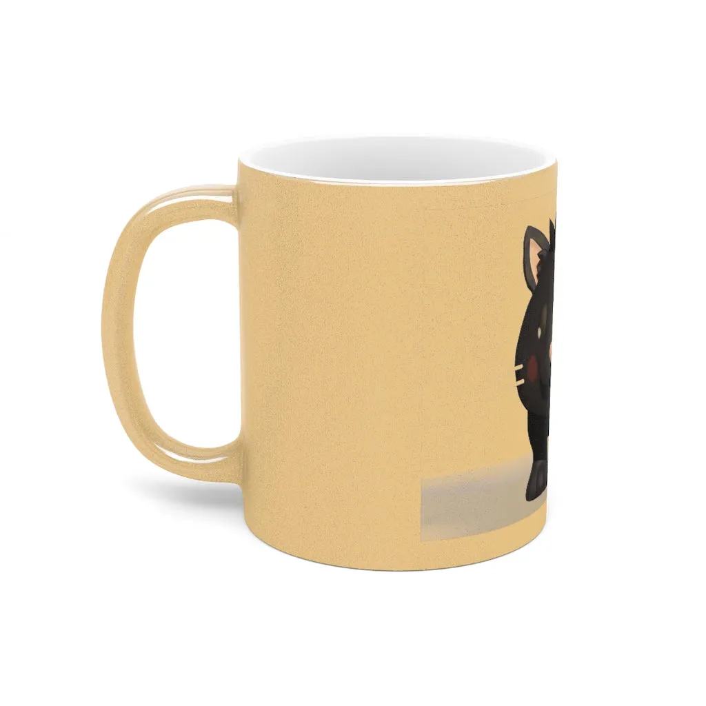 Black Kitty Metallic Mug (Silver / Gold)