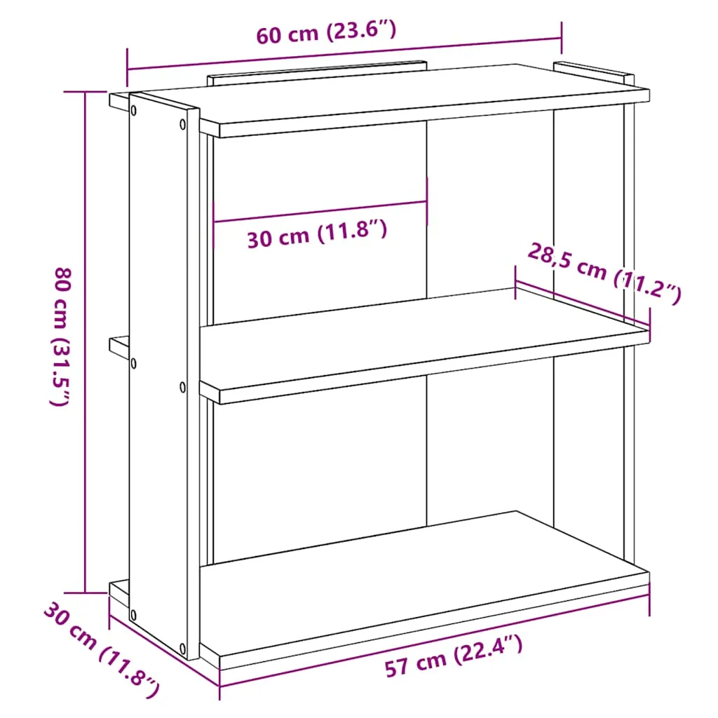 Bookcase 3-Tier Black 60x30x80 cm Engineered Wood