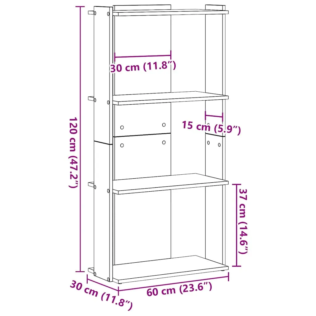 Bookcase 3-Tier White 60x30x120 cm Engineered Wood