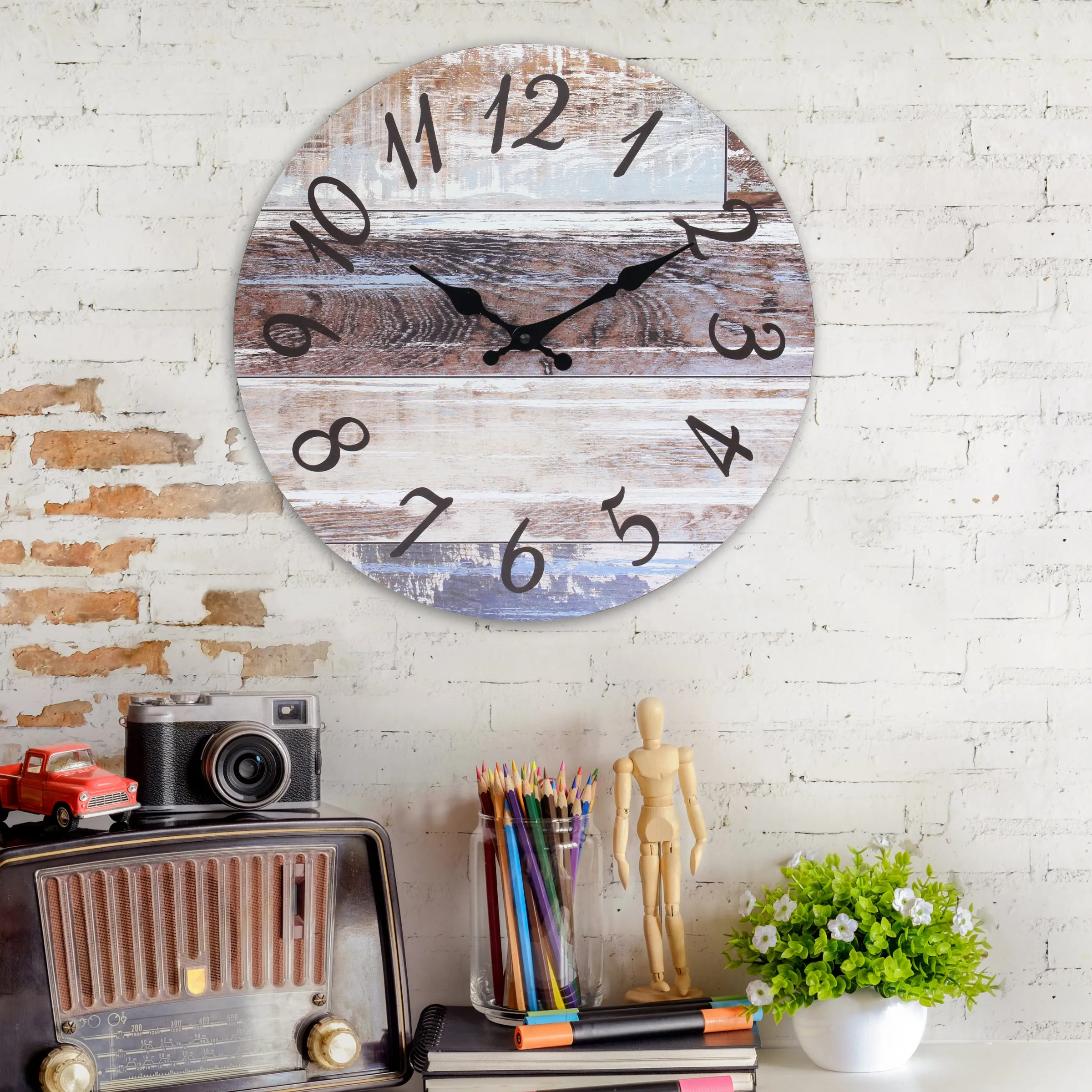 Brown Round Rustic Wall Clock - 14 Inch (WS)