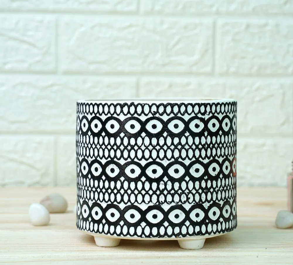 Ceramic Pots for Plants | Black Moroccan Pattern