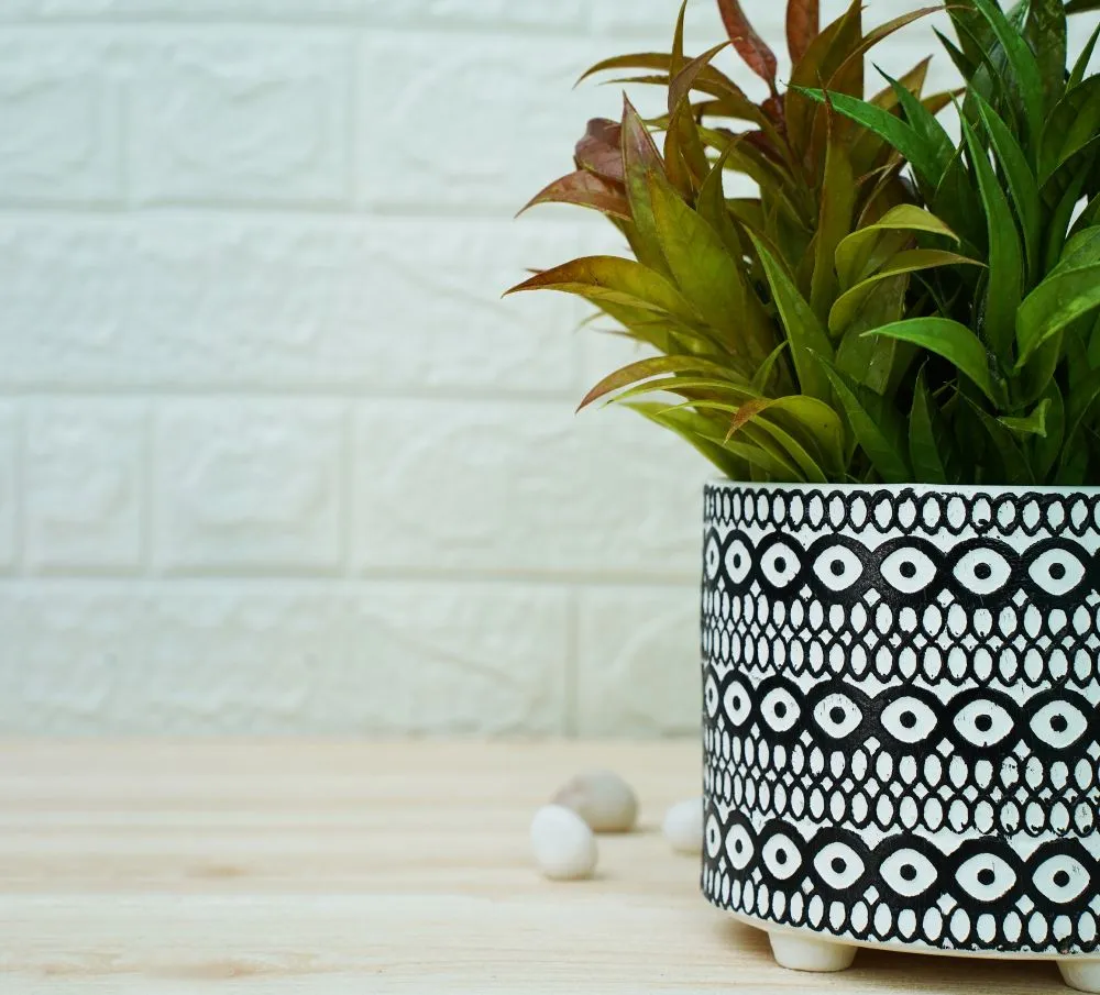 Ceramic Pots for Plants | Black Moroccan Pattern