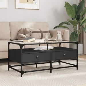 Coffee Table with Glass Top Black 98.5x50x45 cm Steel