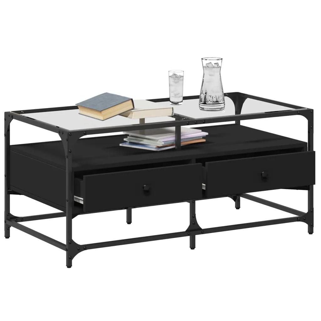 Coffee Table with Glass Top Black 98.5x50x45 cm Steel